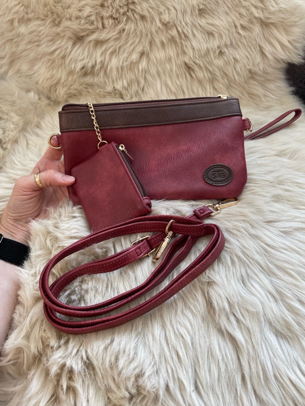 ‘Save the Girls’ Red Faux Leather Touchscreen Wristlet Clutch Crossbody Purse